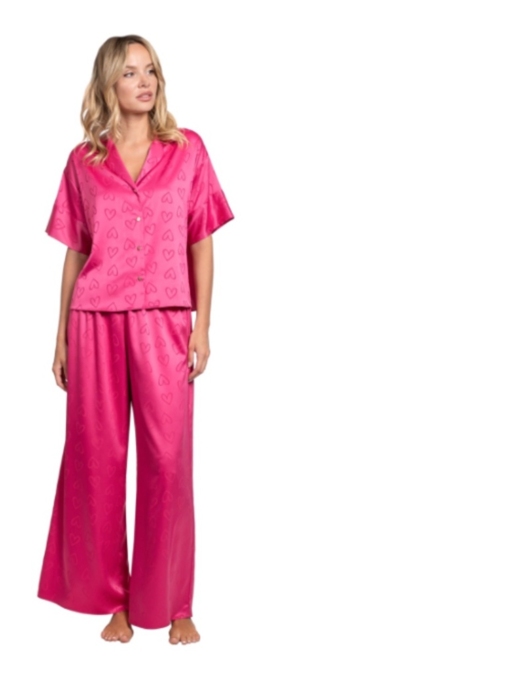 Linea Donatella Women's Sleepwear Hot Kiss Satin Pajama Set - Hot Pink